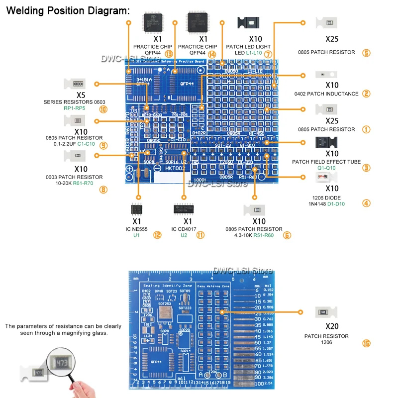 Компоненты SMD/SMT, плата для  – обзор и цена Diy Electronics Components Kit